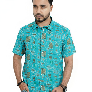 Sky Blue Premium Linen Printed Shirt